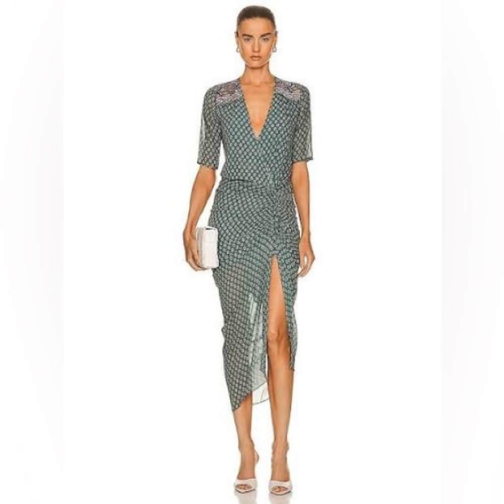 Veronica Beard Green Patterned Midi Dress